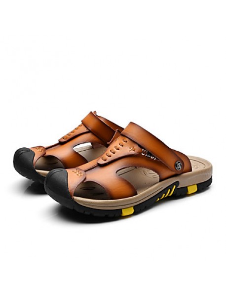 Men's Genuine Leather Slippers Outdoor Flip-Flops Comfortable Sandals  