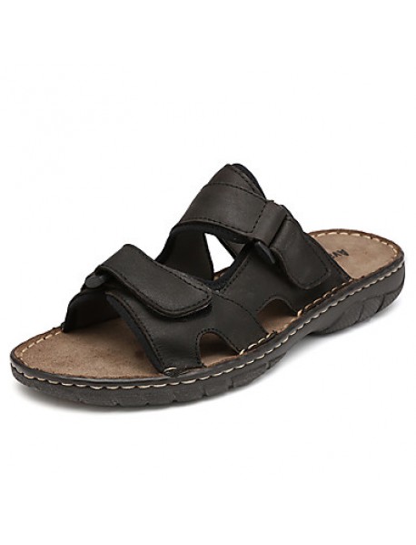 Men's Shoes Outdoor / Work & Duty / Casual Leather Sandals Black / Brown / Khaki  