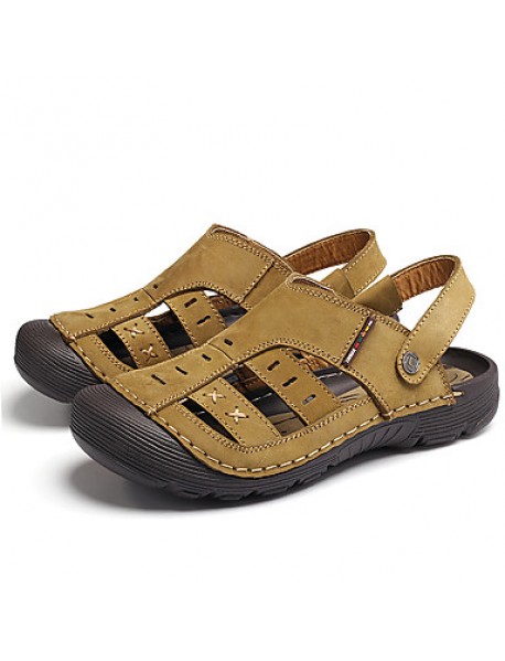 Men's Genuine Leather Slippers Outdoor Comfortable Sandals Beach Shoes  