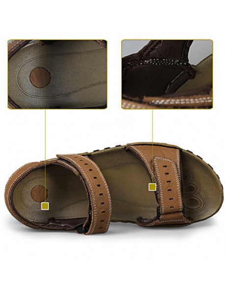 Men's Shoes Outdoor / Office & Career / Athletic / Casual Nappa Leather Big size Sandals Khaki  