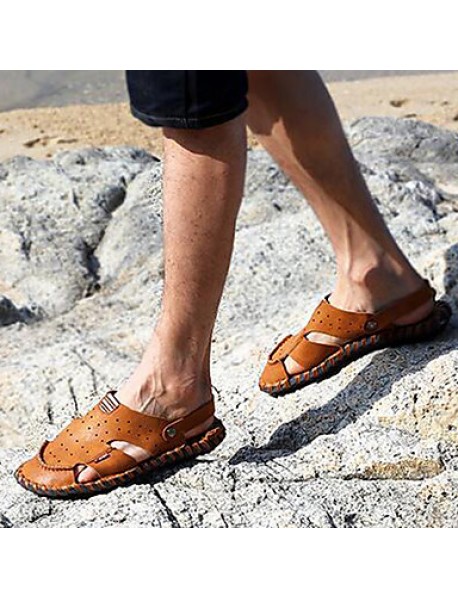 Men's Shoes Outdoor / Office & Career / Athletic / Dress / Casual Nappa Leather Sandals / Flip-Flops Brown  