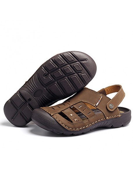 Men's Genuine Leather Slippers Outdoor Comfortable Sandals Beach Shoes  