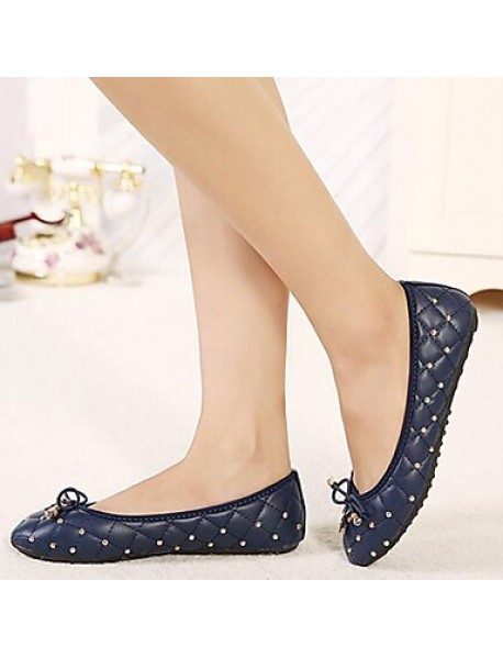 Women's Spring / Summer / Fall Round Toe Leatherette Casual / Dress Flat Heel Bowknot / Rivet Black / Blue / Beige