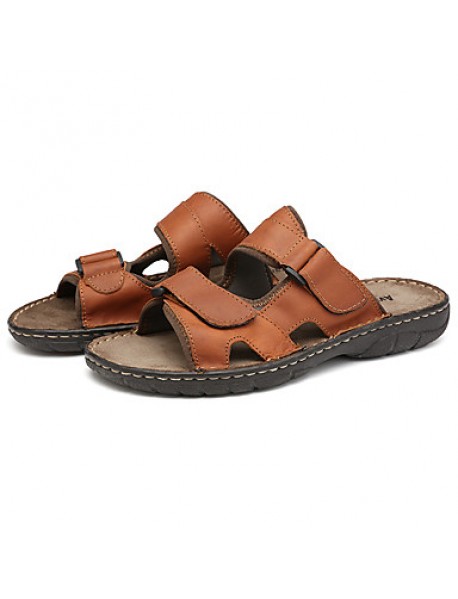 Men's Shoes Outdoor / Work & Duty / Casual Leather Sandals Black / Brown / Khaki  