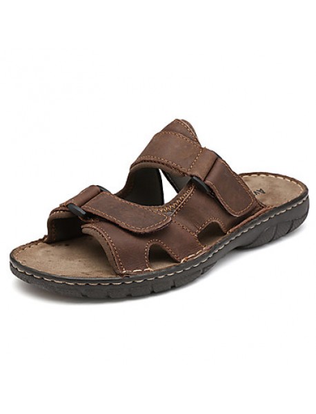 Men's Shoes Outdoor / Work & Duty / Casual Leather Sandals Black / Brown / Khaki  