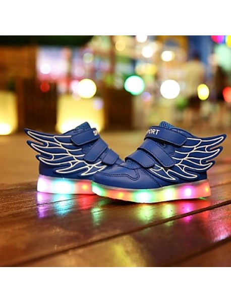 Girl's LED Shoes Sneakers Comfort / Flats Athletic / Casual / Magic Tape / wings / LED Blue / White  