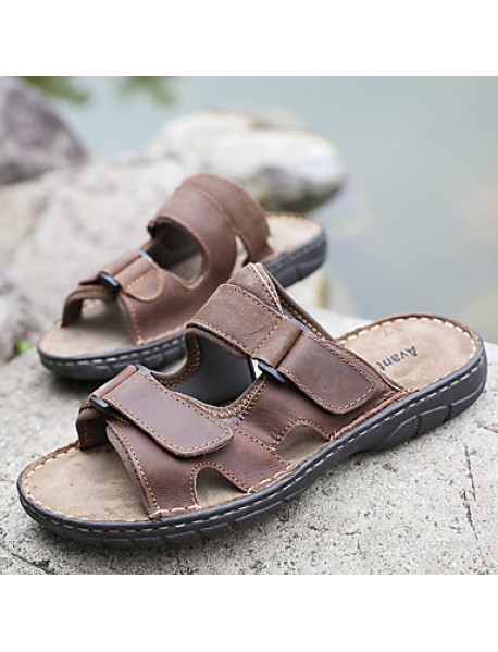 Men's Shoes Outdoor / Work & Duty / Casual Leather Sandals Black / Brown / Khaki  