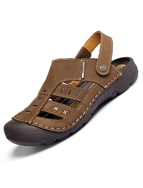 Men's Genuine Leather Slippers Outdoor Comfortable Sandals Beach Shoes  