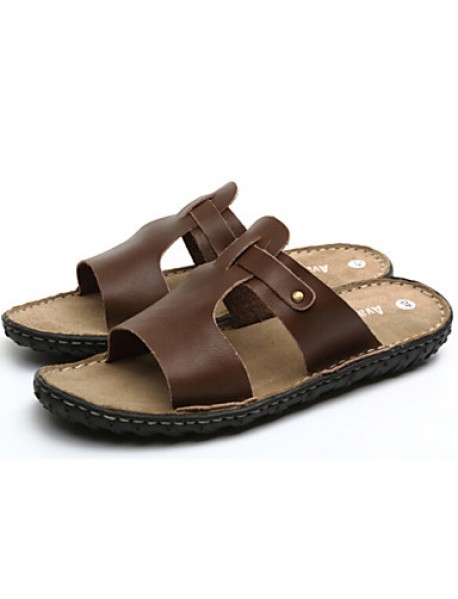 Men's Shoes Outdoor / Office & Career / Work & Duty / Athletic / Dress / Casual Nappa Leather Slippers Brown  