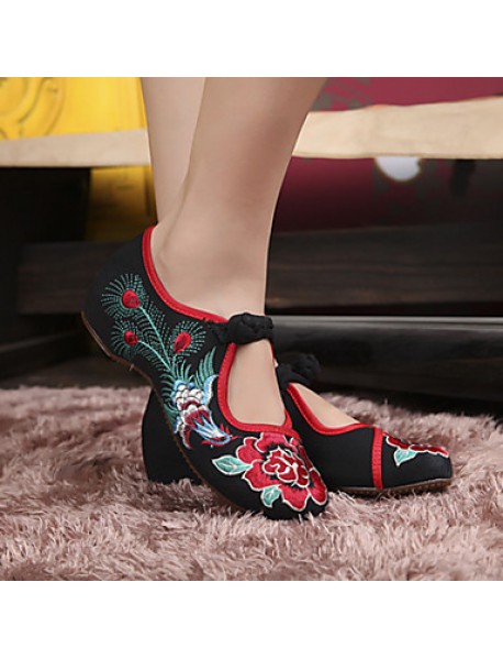 Women's Shoes Canvas Spring Summer Fall Mary Jane Comfort Flats Casual Flat Heel Buckle Flower Black Red Walking