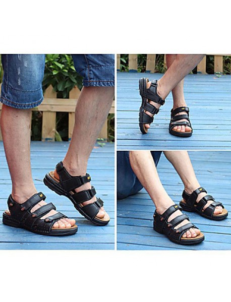 Men's Shoes Outdoor / Office & Career / Athletic / Dress / Casual Nappa Leather Sandals Black / Brown  