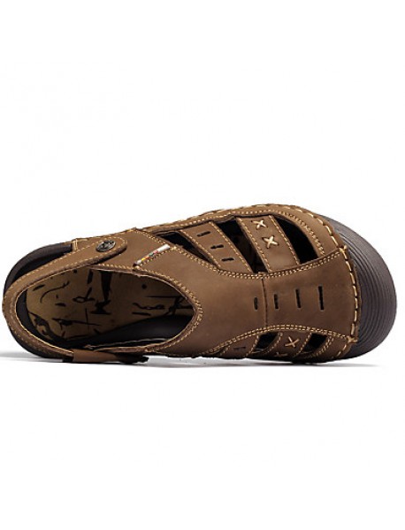 Men's Genuine Leather Slippers Outdoor Comfortable Sandals Beach Shoes  