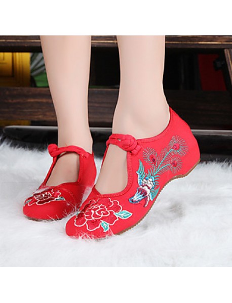 Women's Shoes Canvas Spring Summer Fall Mary Jane Comfort Flats Casual Flat Heel Buckle Flower Black Red Walking