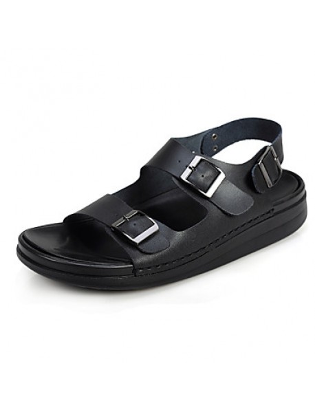 Men's Shoes Outdoor / Casual Leather Sandals / Slip-on Black / Brown / White  