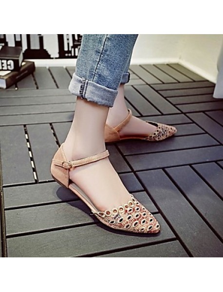 Women's Shoes Fabric Flat Heel Pointed Toe / Flats / Party & Evening / Dress /Blue / Gray / Almond