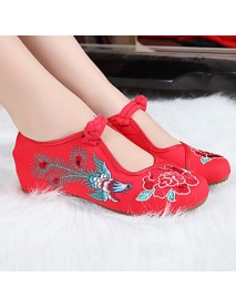 Women's Shoes Canvas Spring Summer Fall Mary Jane Comfort Flats Casual Flat Heel Buckle Flower Black Red Walking