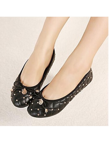 Women's Spring / Summer / Fall Round Toe Leatherette Casual / Dress Flat Heel Bowknot / Rivet Black / Blue / Beige