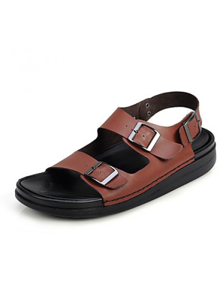 Men's Shoes Outdoor / Casual Leather Sandals / Slip-on Black / Brown / White  