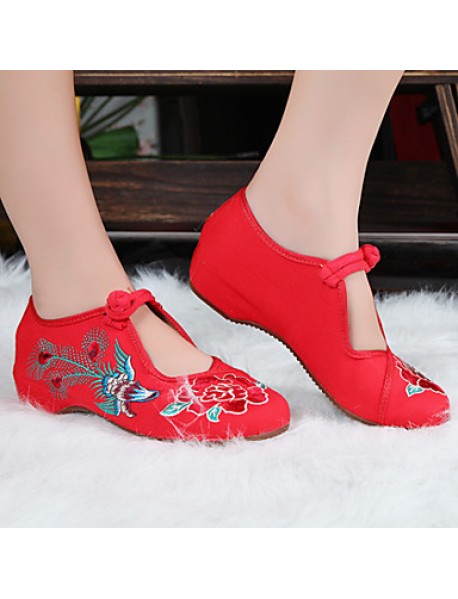 Women's Shoes Canvas Spring Summer Fall Mary Jane Comfort Flats Casual Flat Heel Buckle Flower Black Red Walking