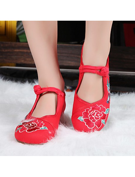 Women's Shoes Canvas Spring Summer Fall Mary Jane Comfort Flats Casual Flat Heel Buckle Flower Black Red Walking