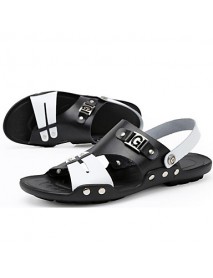 Men's Shoes Outdoor / Office & Career / Athletic / Dress / Casual Nappa Leather Sandals Black  