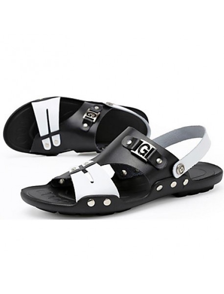 Men's Shoes Outdoor / Office & Career / Athletic / Dress / Casual Nappa Leather Sandals Black  