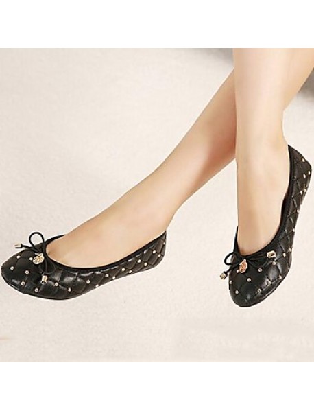 Women's Spring / Summer / Fall Round Toe Leatherette Casual / Dress Flat Heel Bowknot / Rivet Black / Blue / Beige