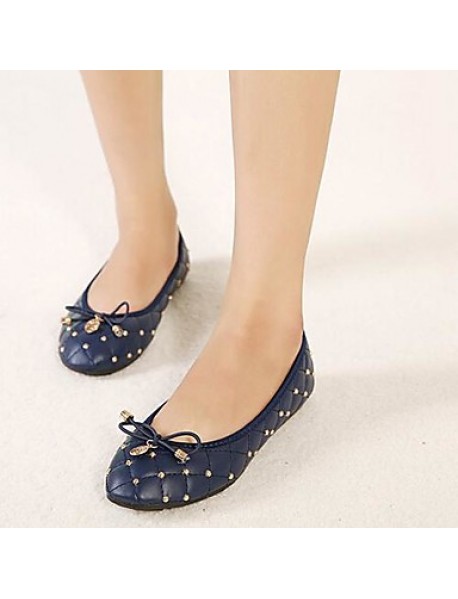 Women's Spring / Summer / Fall Round Toe Leatherette Casual / Dress Flat Heel Bowknot / Rivet Black / Blue / Beige