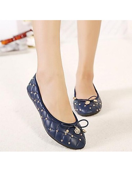 Women's Spring / Summer / Fall Round Toe Leatherette Casual / Dress Flat Heel Bowknot / Rivet Black / Blue / Beige