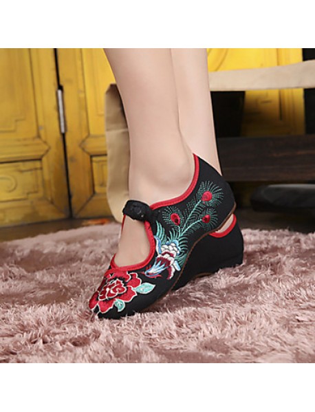 Women's Shoes Canvas Spring Summer Fall Mary Jane Comfort Flats Casual Flat Heel Buckle Flower Black Red Walking