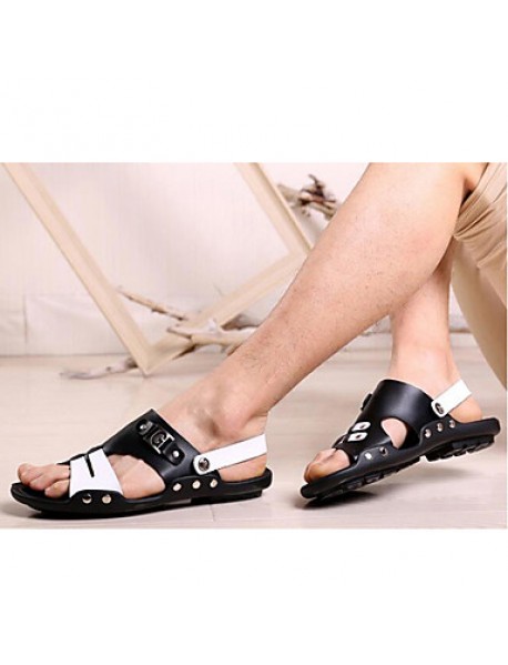 Men's Shoes Outdoor / Office & Career / Athletic / Dress / Casual Nappa Leather Sandals Black  