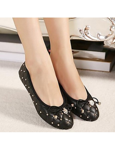 Women's Spring / Summer / Fall Round Toe Leatherette Casual / Dress Flat Heel Bowknot / Rivet Black / Blue / Beige