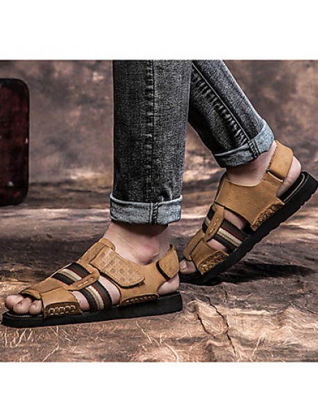 Men's Shoes Outdoor / Office & Career / Athletic / Dress /Casual Nappa Leather Sandals Big Size Black / Brown  