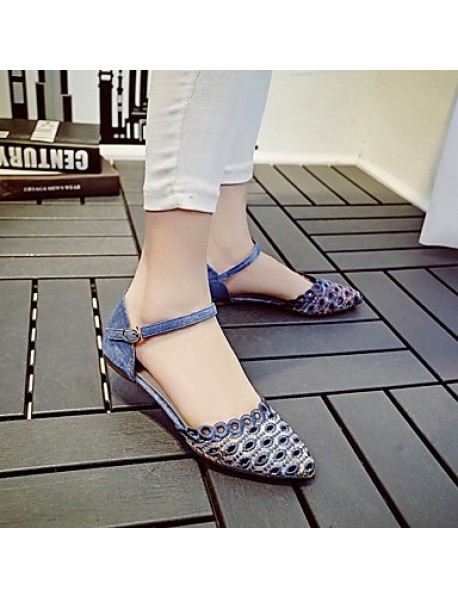 Women's Shoes Fabric Flat Heel Pointed Toe / Flats / Party & Evening / Dress /Blue / Gray / Almond