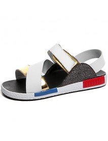 Men's Shoes Leatherette Casual Sandals Casual Flat Heel Magic Tape Silver / Gold / Multi-color  