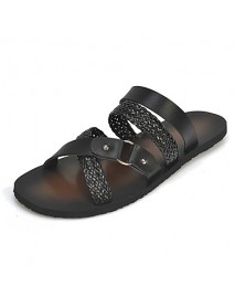   Men's Shoes Casual Leatherette Sandals Black / White  