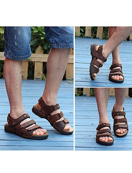 Men's Shoes Outdoor / Office & Career / Athletic / Dress / Casual Nappa Leather Sandals Black / Brown  