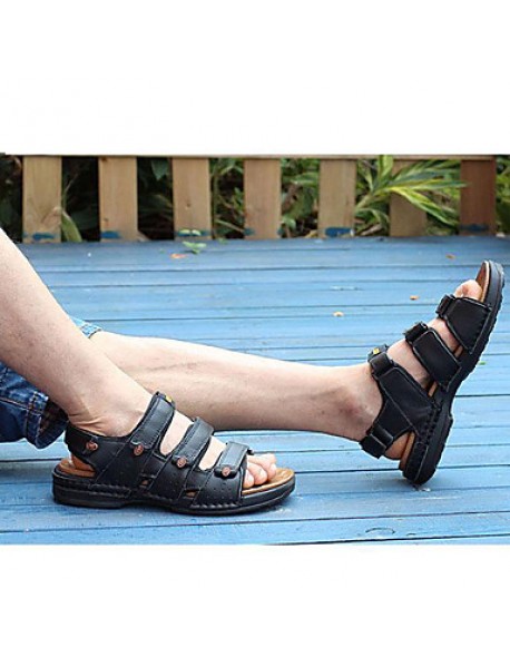 Men's Shoes Outdoor / Office & Career / Athletic / Dress / Casual Nappa Leather Sandals Black / Brown  