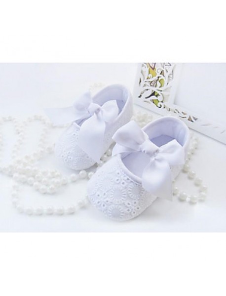 Girl's Flats Spring / Fall Crib Shoes Cotton Party & Evening Flat Heel Bowknot White  