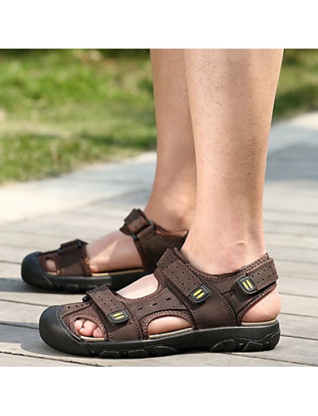 Men's Shoes Outdoor / Casual Nappa Leather / Fabric Sandals Brown / Yellow / Khaki  