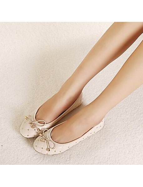 Women's Spring / Summer / Fall Round Toe Leatherette Casual / Dress Flat Heel Bowknot / Rivet Black / Blue / Beige