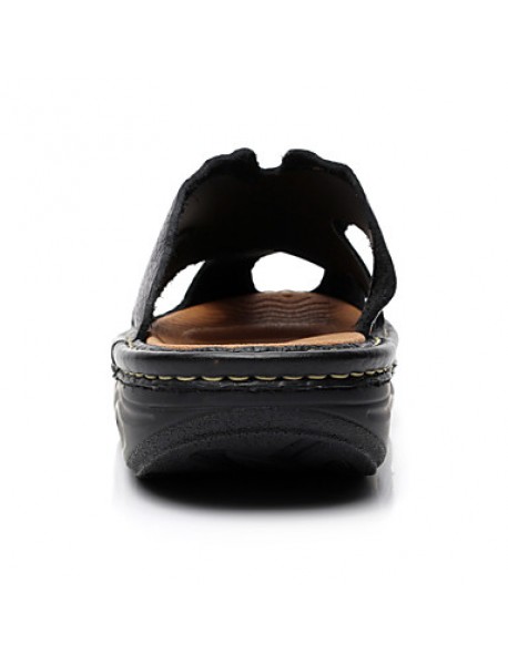 Men's Shoes summer Outdoor / Casual Leather Platform Slippers Black / Brown  