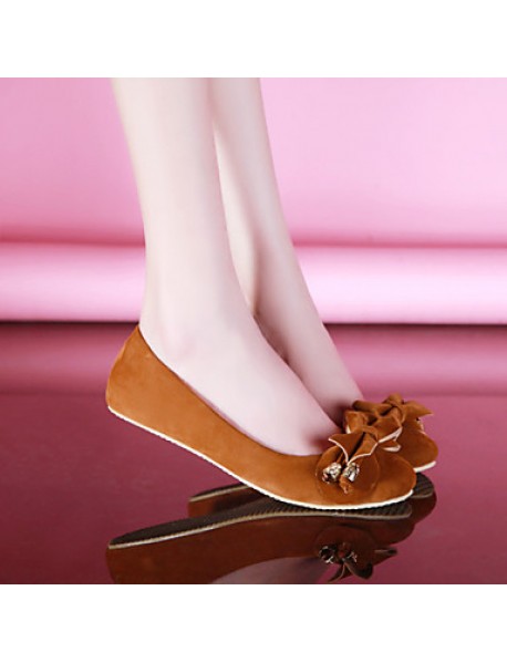 Women's Spring / Summer / Fall / Winter Ballerina Fleece Office & Career / Dress / Casual Flat Heel Bowknot Brown / Green / Red / Beige