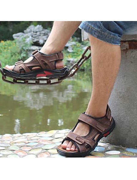 Men's Shoes Outdoor / Office & Career / Athletic / Dress / Casual Leather Sandals / Flip-Flops Big Size Taupe  