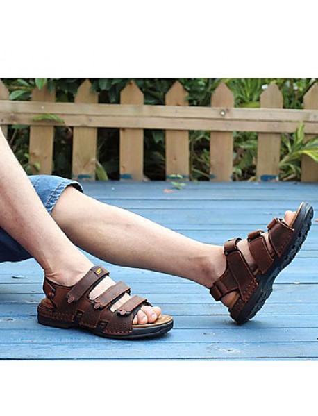 Men's Shoes Outdoor / Office & Career / Athletic / Dress / Casual Nappa Leather Sandals Black / Brown  